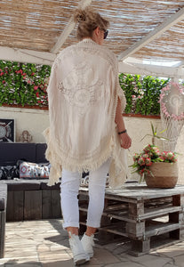 Kimono beige  boho dentelle