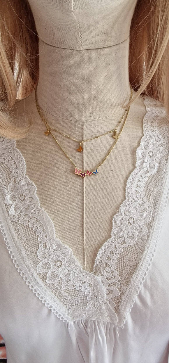 Collier double Papillon Doré