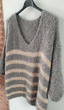 Pull rayé bouclette gris