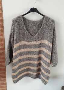 Pull rayé bouclette gris