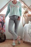 Pull Love vert d eau