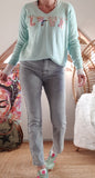 Pull Love vert d eau