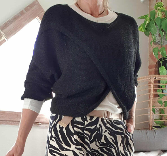 Pull croisé noir brillant
