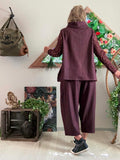 Pantalon Gabrielle croisé bordeaux à fine rayures du 38 au 48
