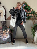 Veste Style Varsity en jeans denim gris délavé du 38 au 48