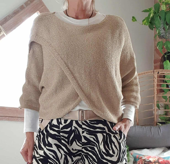 Pull croisé doré brillant