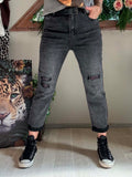 Jeans gris délavé effet Strass avec ceinture du 38 au 48