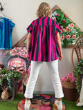 Blouse à rayures vert foncé/fushia