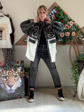 Veste Style Varsity en jeans denim gris délavé du 38 au 48