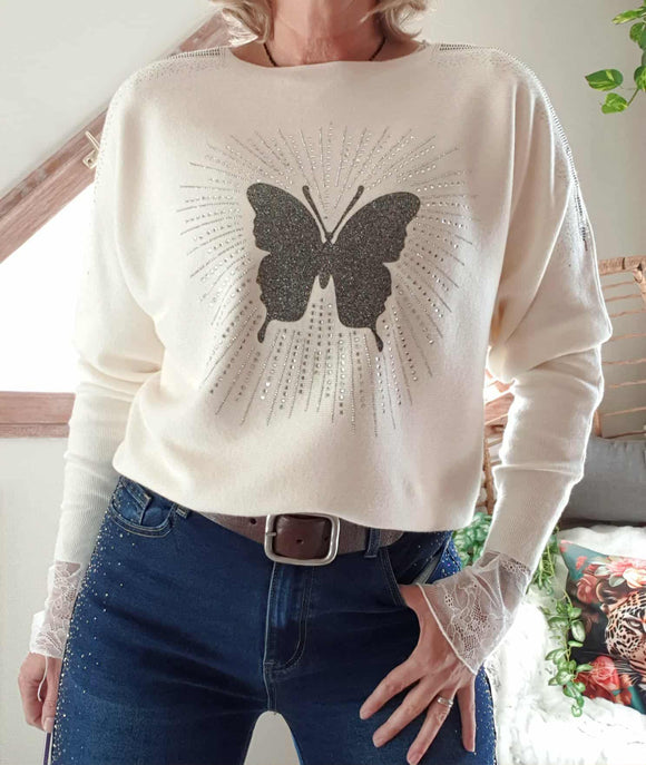 Pull Papillon blanc