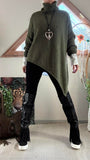 Pull Asymétrique Col roulé  kaki