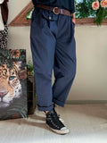 Pantalon City marine ceinture tressée du 38 au 46