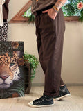 Pantalon City ceinture tressée chocolat du 38 au 46