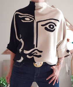 Pull Rostro noir/blanc
