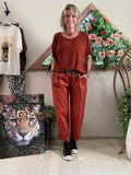 Pantalon City ceinture tressée Terracotta du 38 au 46