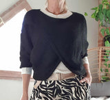 Pull croisé noir brillant
