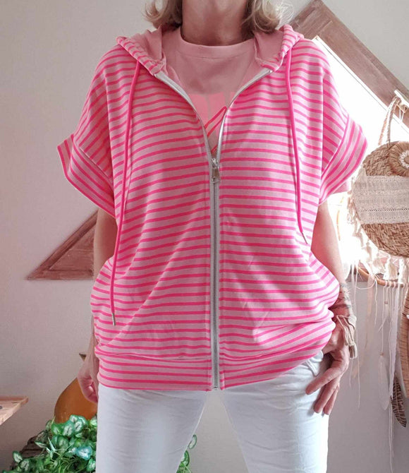 Gilet Marina rayures Fushia/rose