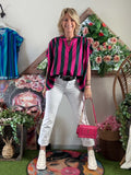 Blouse à rayures vert foncé/fushia