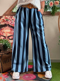 Pantalon à rayures bleu avec ceinture