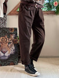 Pantalon City ceinture tressée chocolat du 38 au 46