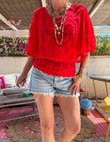 Blouse  dentelle rouge Victoria