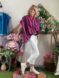 Blouse à rayures vert foncé/fushia