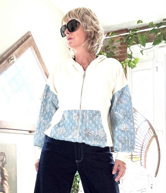 Gilet bleu jeans blanc