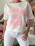Tee-shirt Charme de Paris blanc écriture rose