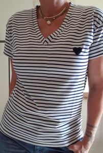 Tee-shirt rayures noires Coeur
