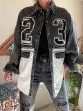 Veste Style Varsity en jeans denim gris délavé du 38 au 48