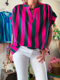 Blouse à rayures vert foncé/fushia