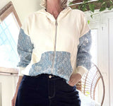 Gilet bleu jeans blanc