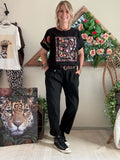 Tee-shirt noir imprimé floral du 36 au 44