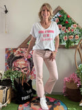 Tee-shirt Vivre d Amour et de Champagne blanc écriture rose