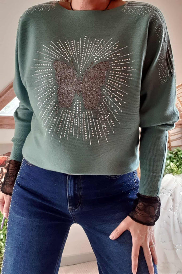 Pull Papillon vert