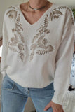 Pull Marie blanc broderie