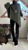 Pull Asymétrique Col roulé  kaki