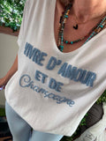 Tee-shirt Vivre D amour et de Champagne blanc écriture bleu