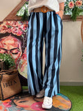 Pantalon à rayures bleu avec ceinture