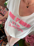 Tee-shirt Vivre d Amour et de Champagne blanc écriture rose