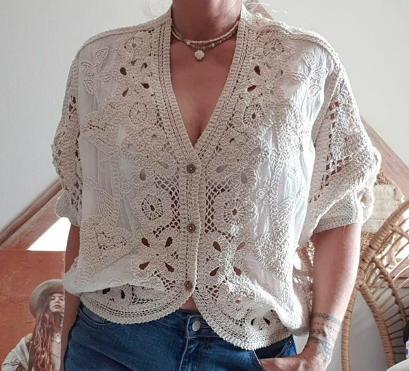 Gilet crochet beige