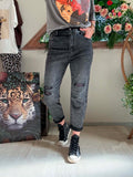 Jeans gris délavé effet Strass avec ceinture du 38 au 48
