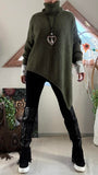 Pull Asymétrique Col roulé  kaki