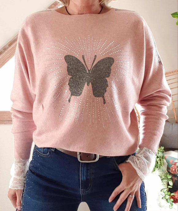 Pull Papillon rose