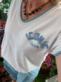 Tee-shirt Iconic blanc écriture bleu ciel