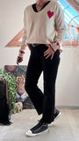 Pull beige coeur rouge