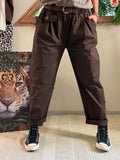 Pantalon City ceinture tressée chocolat du 38 au 46