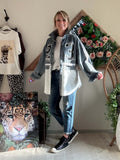 Veste Style Varsity en jean du 38 au 48 .
