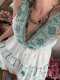 Robe Elena blanche/ turquoise