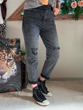 Jeans gris délavé effet Strass avec ceinture du 38 au 48